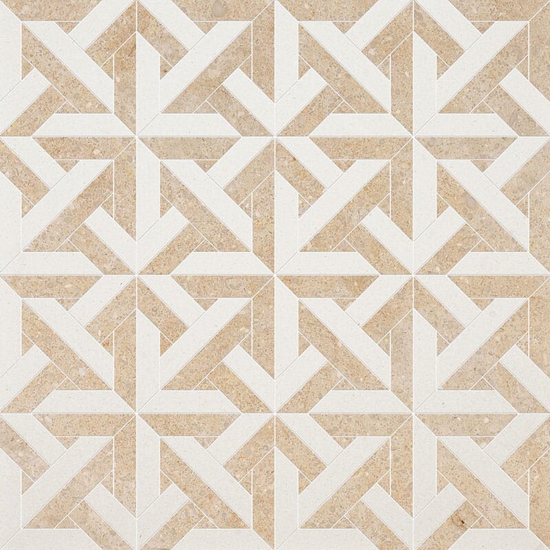 Champagne, Seashell Multi Finish Marmara Limestone Mosaics 9 11/16x9 11/16
