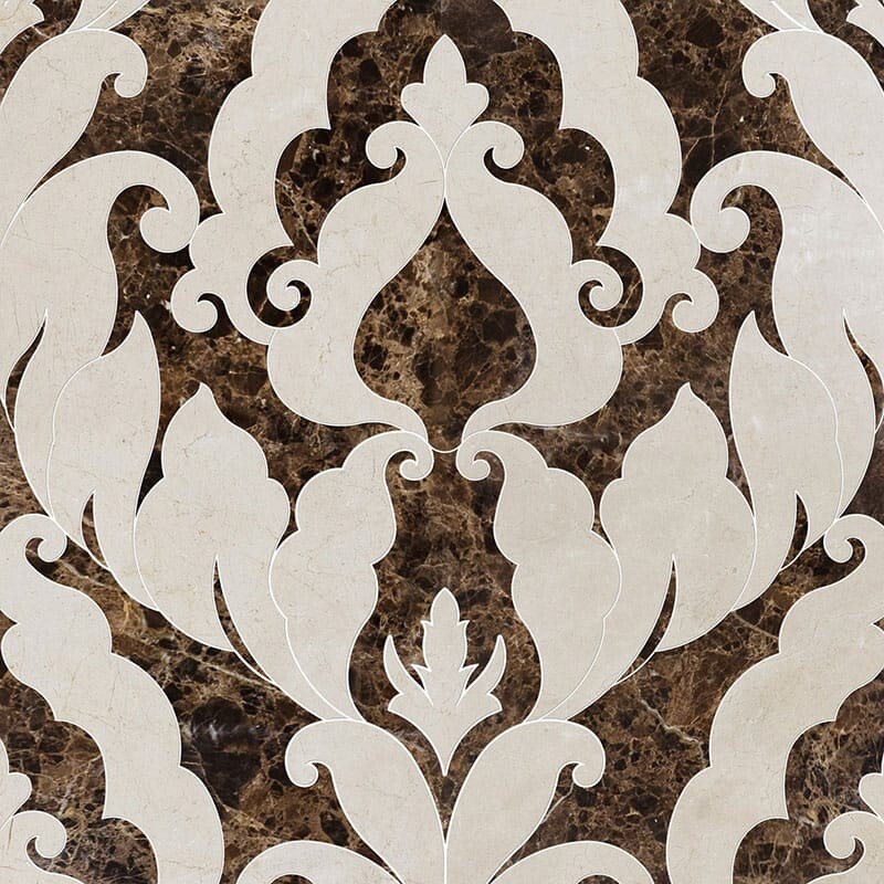 Crema Bella, Emperador Dark Polished Rumi Marble Mosaics 13 9/16x18