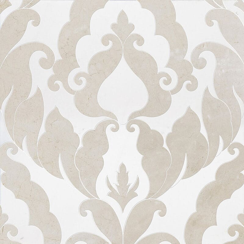 Crema Bella, Thassos White Or Aspen Whit Polished Rumi Marble Mosaics 13 9/16x18