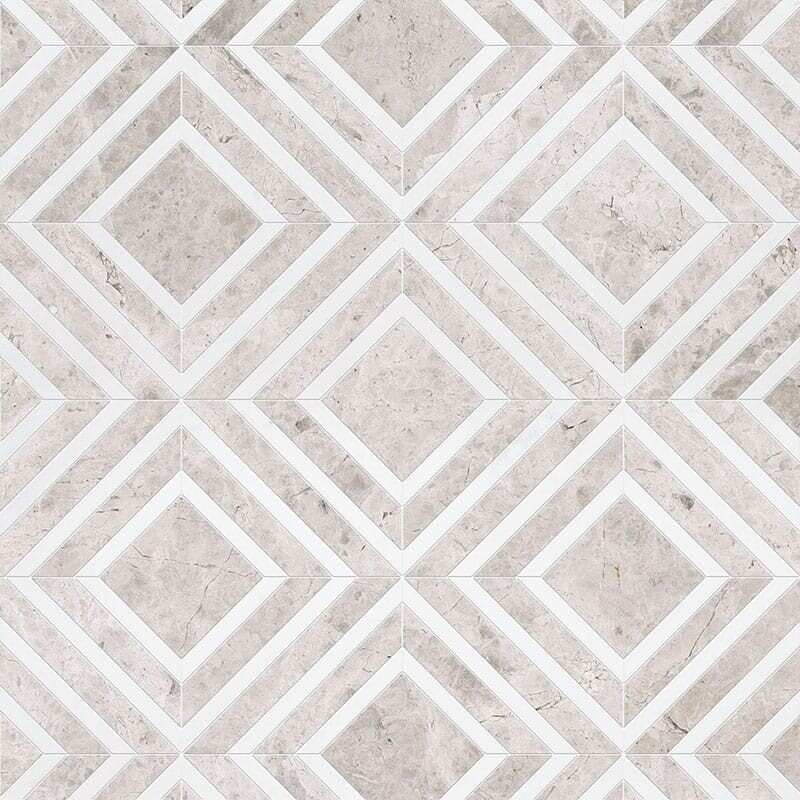 Aspen White, Silver Shadow Multi Finish Yildiz Marble Mosaics 8 13/16x11