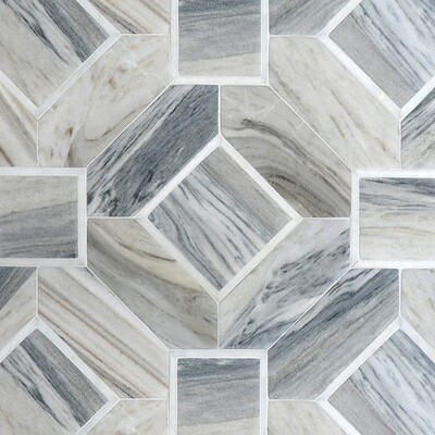 Horizon Dark, Venetian, Afyon White Multi Finish Almeria Marble Mosaic 14 1/4x14 1/4