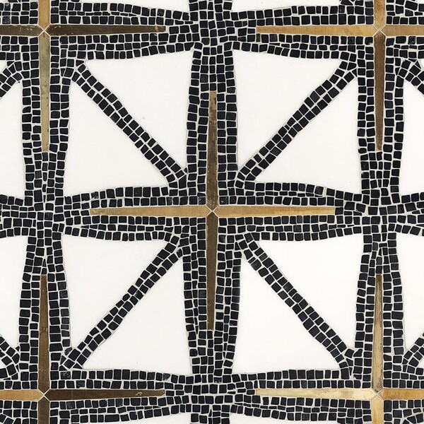 Nero Marquina, Thassos, Bronze Multi Finish Indus Marble Mosaic 16 9/16×15 Image