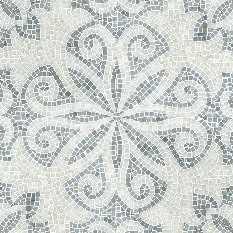 Paperwhite Bardiglio Multi Finish Arabella Marble Mosaics 11 3/16x11 3/16