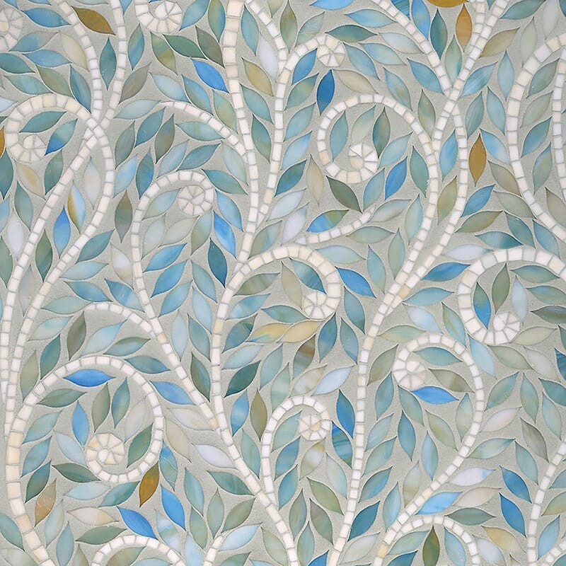 Aquamarine, Quartz Jewel Glossy Climbing Vine Glass Mosaic Custom