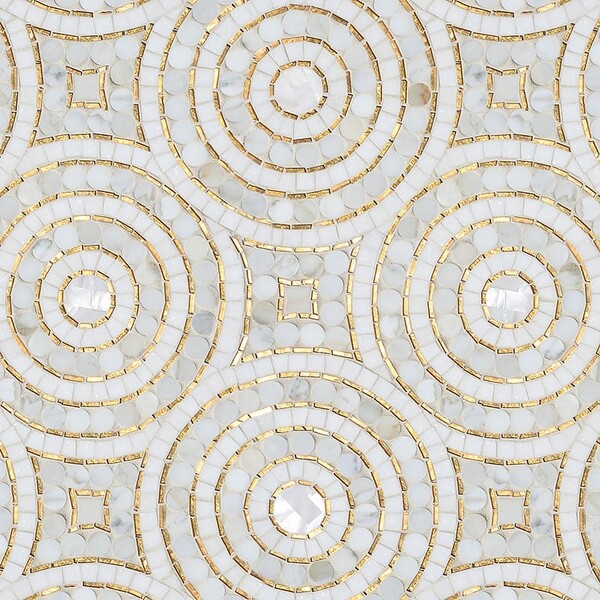 Shell, Thassos, 24k Gold, Calacatta Multi Finish Orson Marble Mosaic 13 3/16x13 3/16