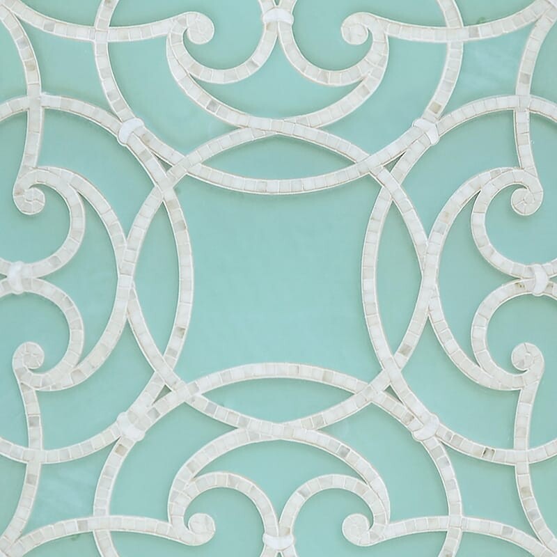 Aquaberyl, Calacatta Multi Finish Abigail Marble Mosaics 28 3/4x28 3/4