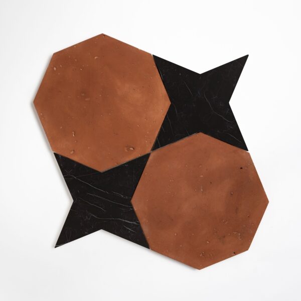 Rustic Terracotta, Black Honed Ottaglio Marble Mosaic 11 3/4×11 3/4 Image