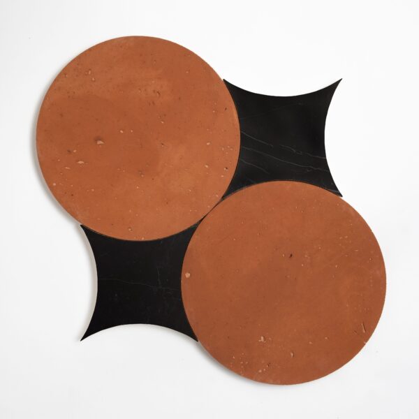 Rustic Terracotta, Black Honed Rotonda Marble Mosaic 9 11/16×9 11/16 Image