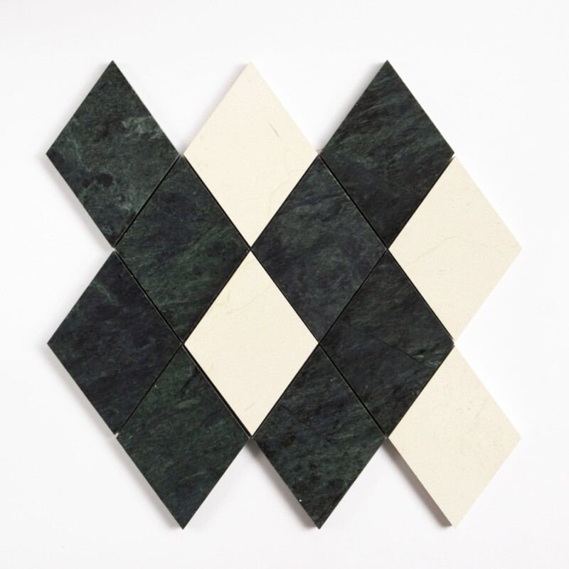 Marfil, Verde Lucia Honed Almas Marble Mosaics 10x10 1/2