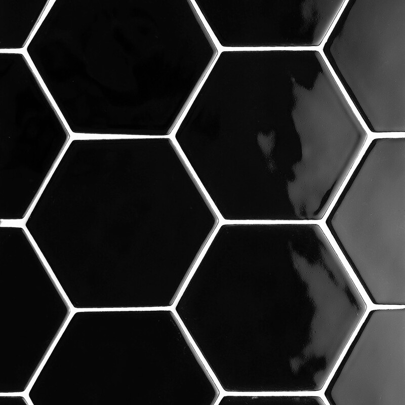 Black Glossy Hexagon 5 Ceramic Tiles 5 (DC00357)