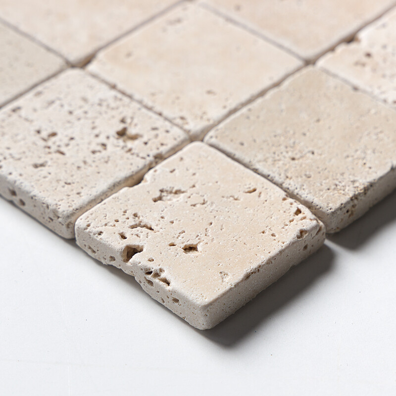 Ivory Tumbled 2×2 Travertine Mosaics 12×12 (MS00099)