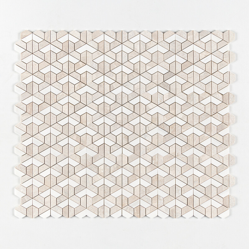 Diana Royal&snow White Textured 3d Hexagon Marble Mosaic 10 3/8×12 (MS01270)
