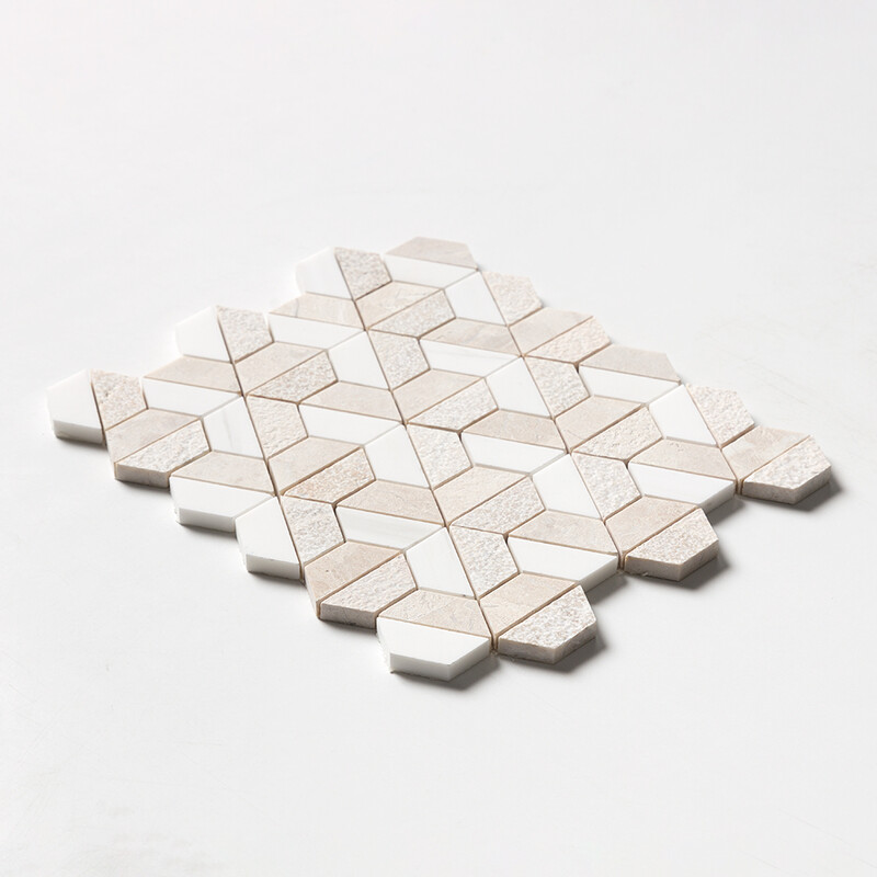 Diana Royal&snow White Textured 3d Hexagon Marble Mosaic 10 3/8×12 (MS01270)