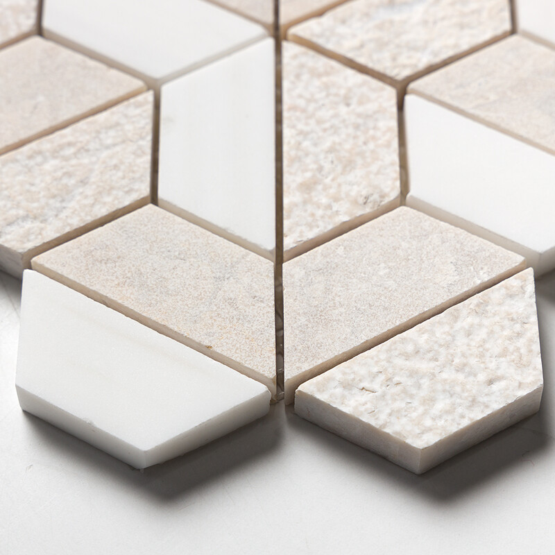 Diana Royal&snow White Textured 3d Hexagon Marble Mosaic 10 3/8×12 (MS01270)
