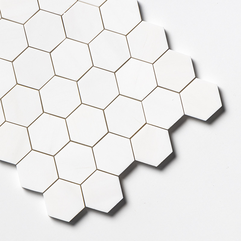 Snow White Honed Hexagon 2 Marble Mosaics 10 3/8×12 (MS01324)