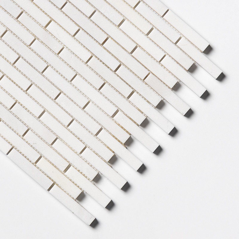 Aspen White Polished 5/8×3 Marble Mosaic 12×12 (MS01351)