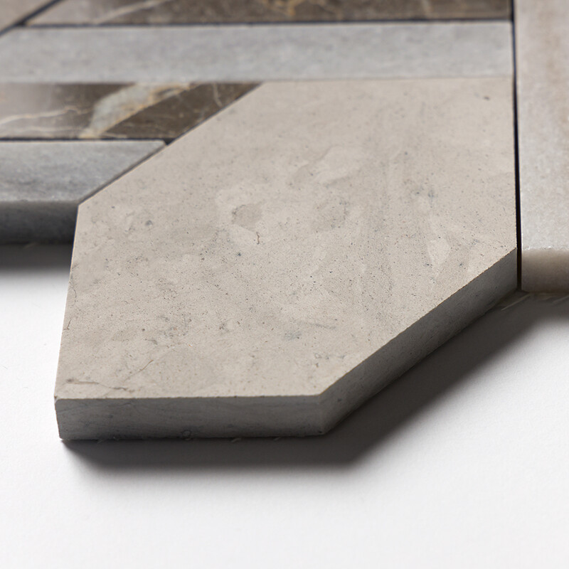 Britannia, Skyline, Silver Drop Multi Finish Braided Hexagon Limestone Mosaics 9 11/16×16 7/16 (MS01489)