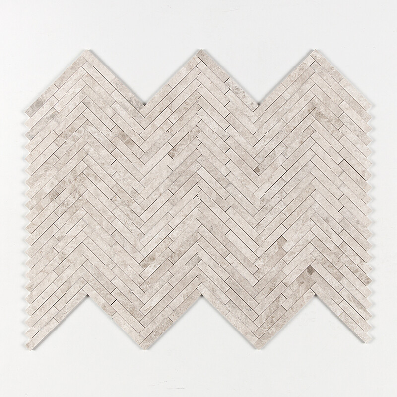 Silver Shadow Honed Large Herringbone Marble Mosaics 12 7/8×9 11/32 (MS01507)