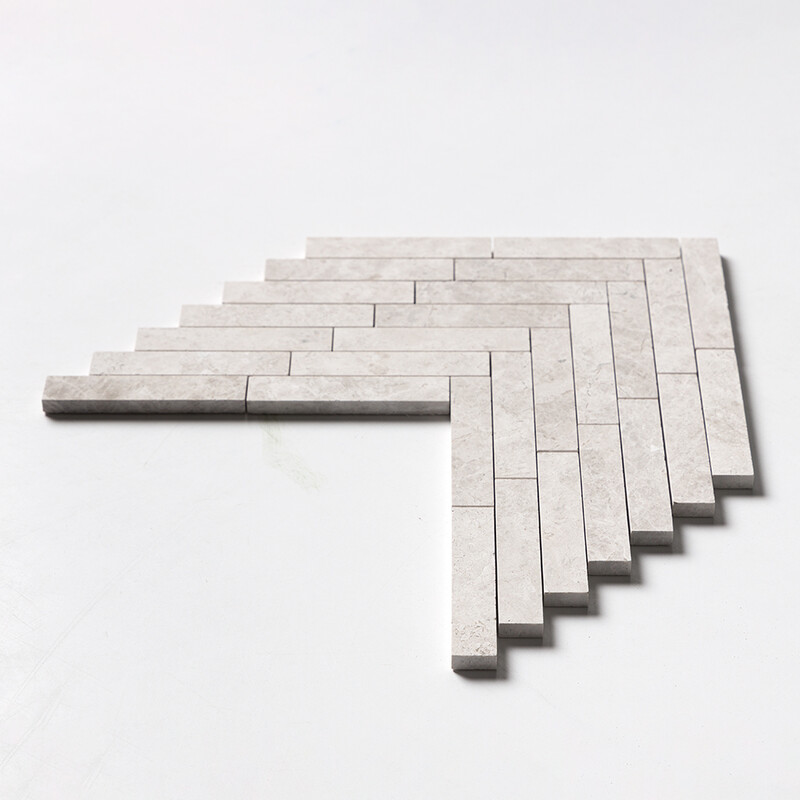 Silver Shadow Honed Large Herringbone Marble Mosaics 12 7/8×9 11/32 (MS01507)