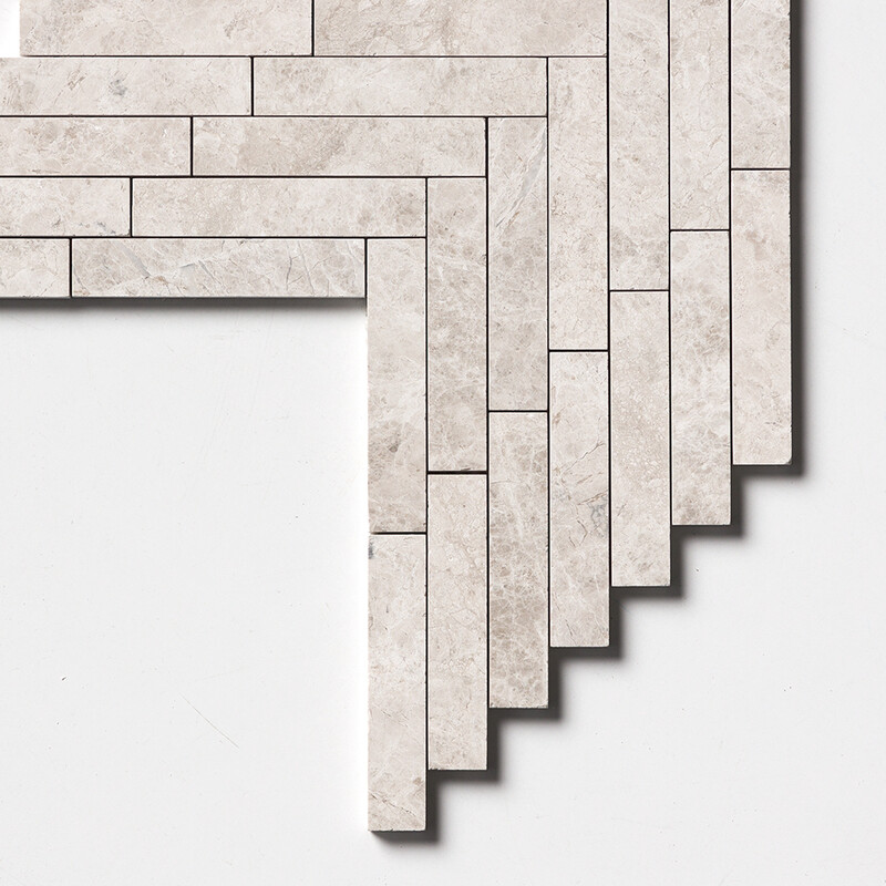 Silver Shadow Honed Large Herringbone Marble Mosaics 12 7/8×9 11/32 (MS01507)