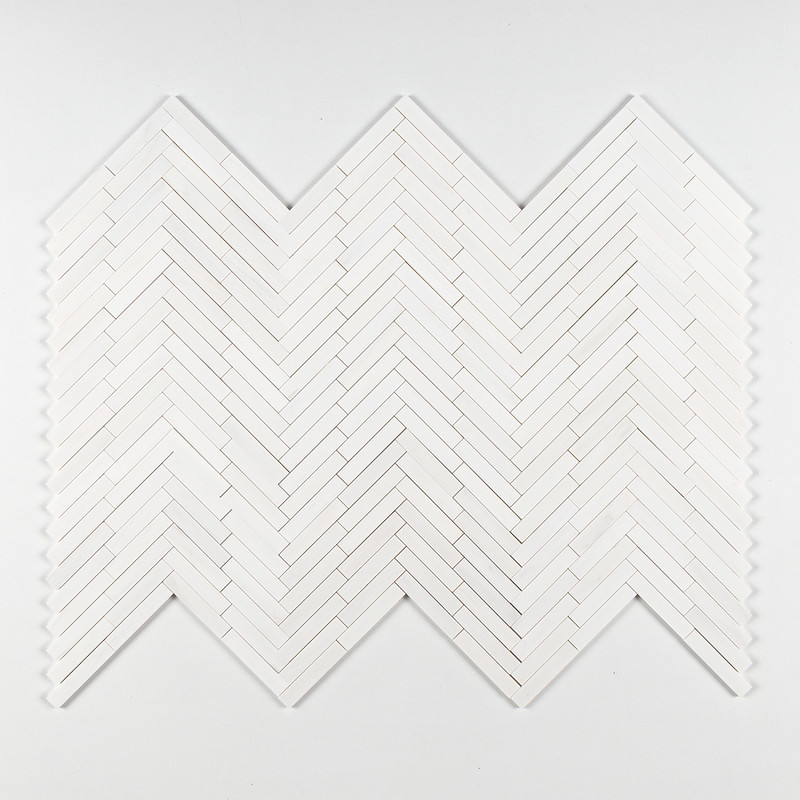 Snow White Polished Large Herringbone Marble Mosaics 12 7/8×9 11/32 (MS01510)