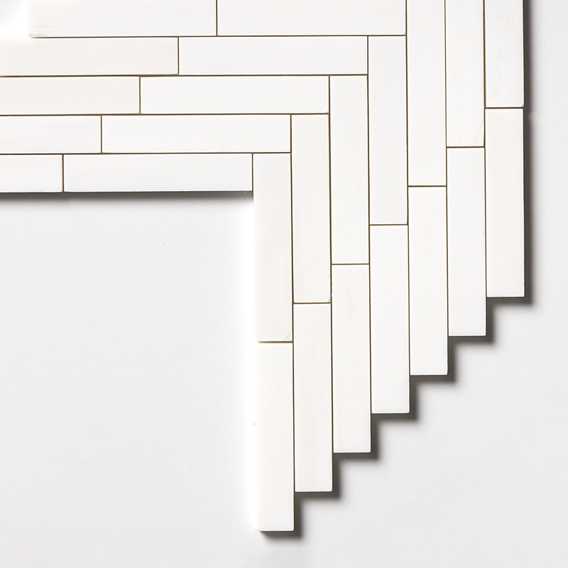 Snow White Polished Large Herringbone Marble Mosaics 12 7/8×9 11/32 (MS01510)