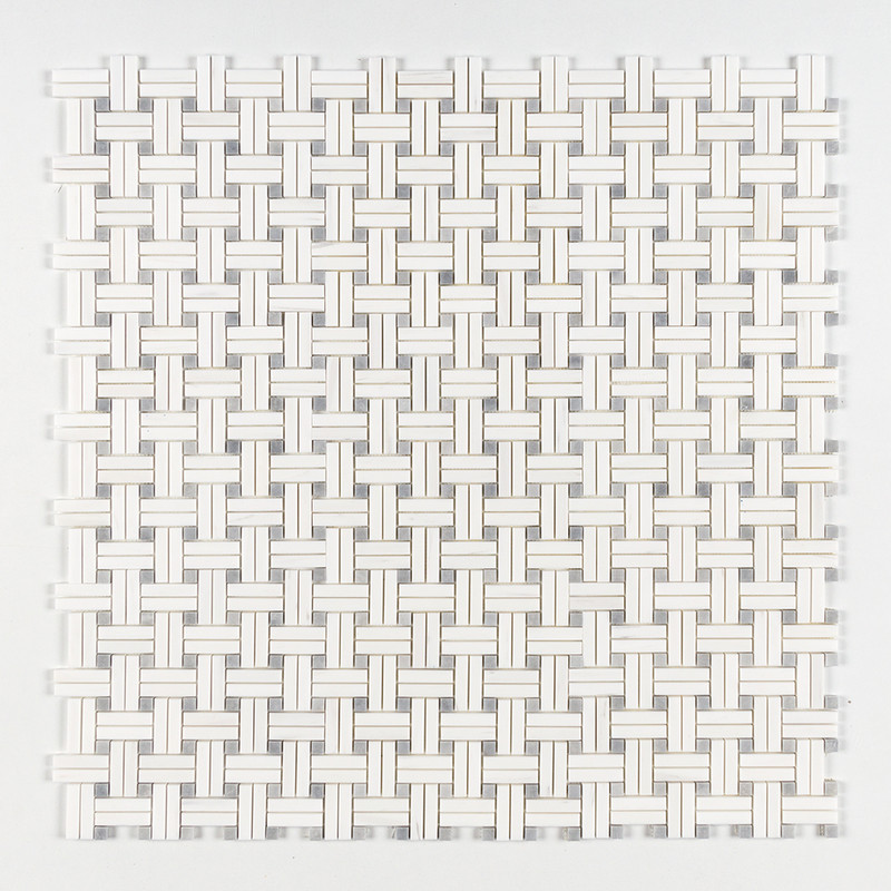 Snow White Honed Diagonal Basket Weave Marble Mosaic 12×12 (MS01625)