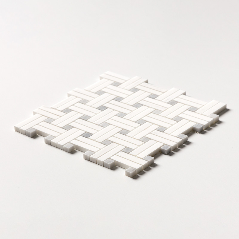 Snow White Honed Diagonal Basket Weave Marble Mosaic 12×12 (MS01625)