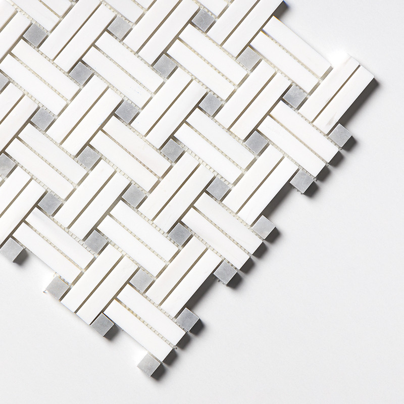 Snow White Honed Diagonal Basket Weave Marble Mosaic 12×12 (MS01625)