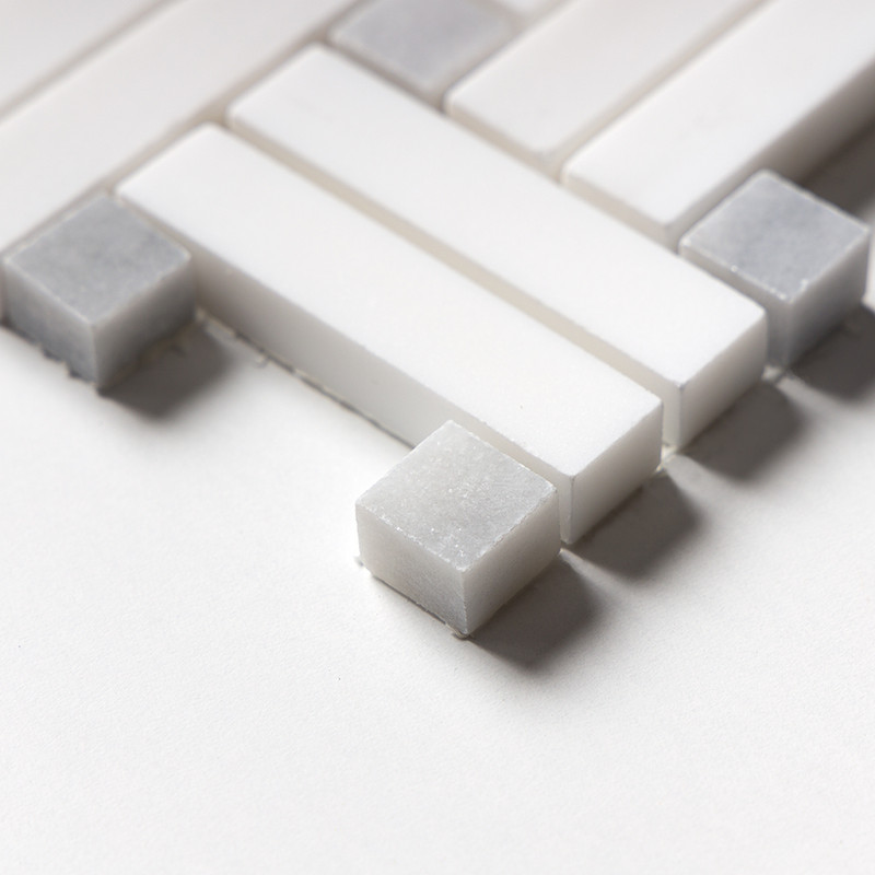 Snow White Honed Diagonal Basket Weave Marble Mosaic 12×12 (MS01625)