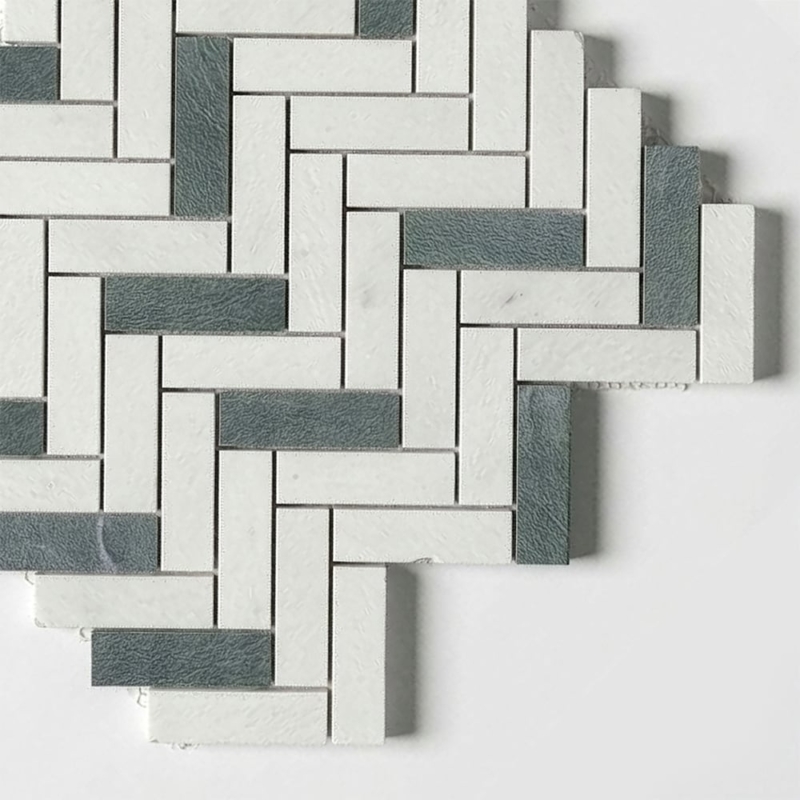 Verde Capri, Avalon Textured Herringbone 5/8×2 Marble Mosaics 12 1/8×13 3/8 (MS01660)