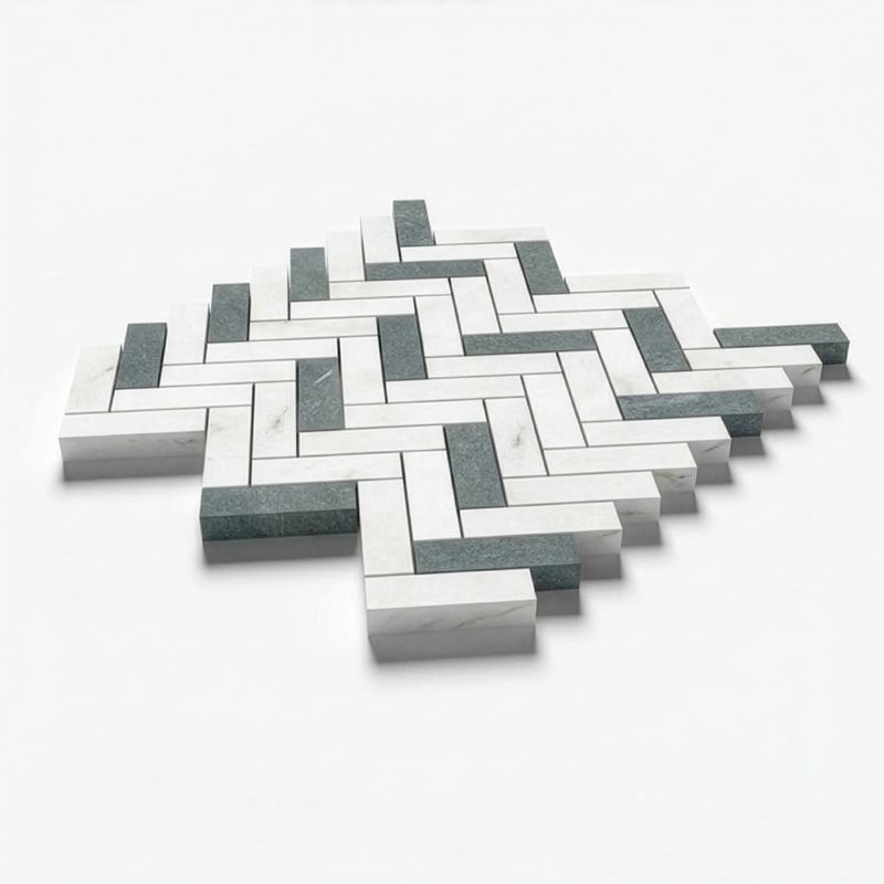 Verde Capri, Avalon Textured Herringbone 5/8×2 Marble Mosaics 12 1/8×13 3/8 (MS01660)