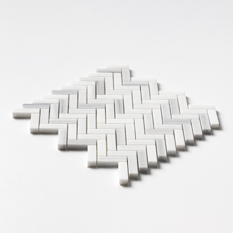 Frost White Honed Herringbone 5/8×2 Marble Mosaic 12 1/8×13 3/8 (MS01704)