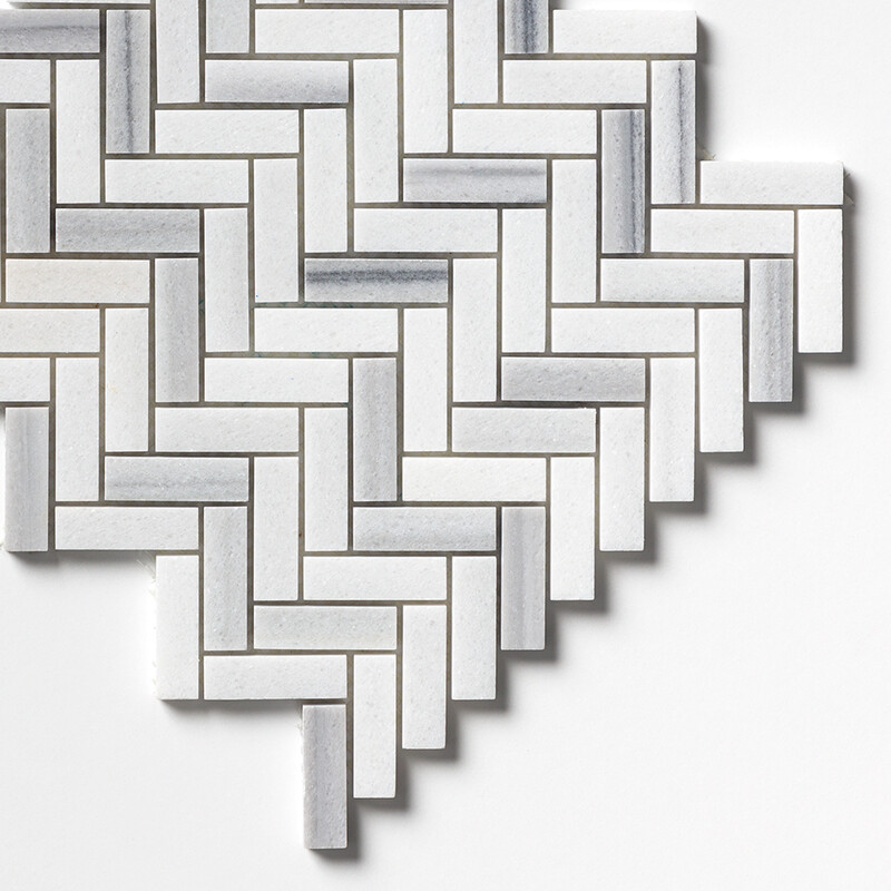 Frost White Honed Herringbone 5/8×2 Marble Mosaic 12 1/8×13 3/8 (MS01704)
