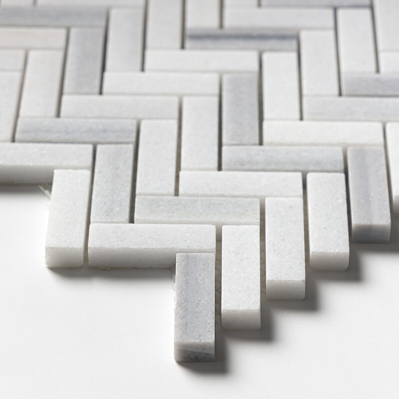 Frost White Honed Herringbone 5/8×2 Marble Mosaic 12 1/8×13 3/8 (MS01704)
