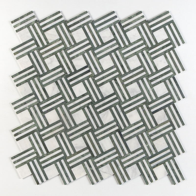 Avalon, Verde Capri Multi Finish Maze Basket Marble Mosaics 14 15/16×17 11/16 (MS01734)