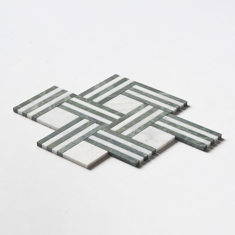 Avalon, Verde Capri Multi Finish Maze Basket Marble Mosaics 14 15/16×17 11/16 (MS01734)