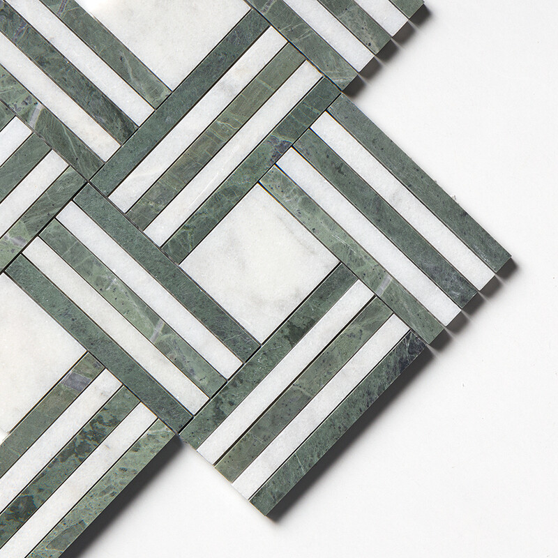 Avalon, Verde Capri Multi Finish Maze Basket Marble Mosaics 14 15/16×17 11/16 (MS01734)
