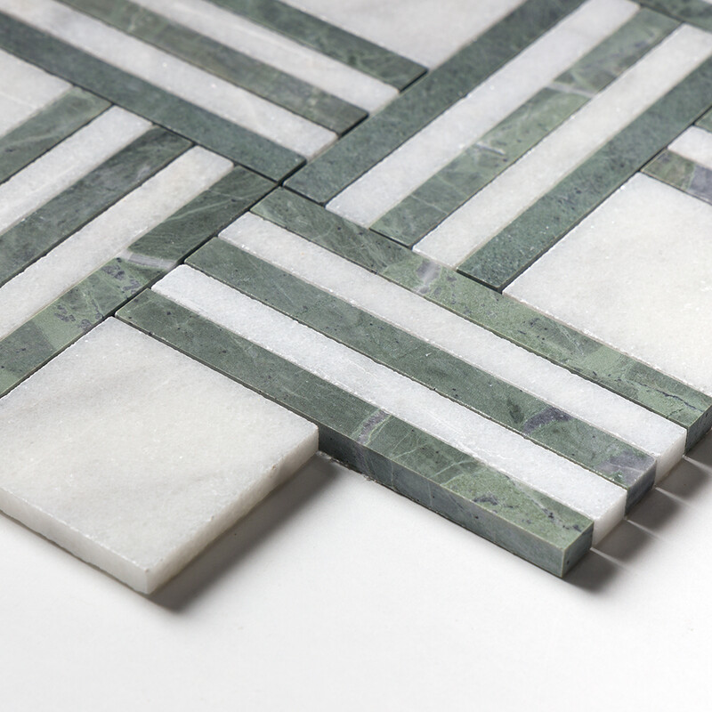 Avalon, Verde Capri Multi Finish Maze Basket Marble Mosaics 14 15/16×17 11/16 (MS01734)