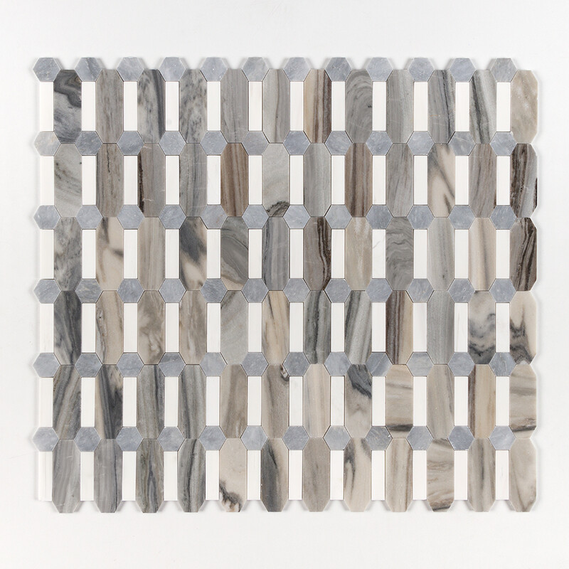 Skyline, Snow White, Allure Multi Finish Pillar Marble Mosaics 13×13 (MS01768)