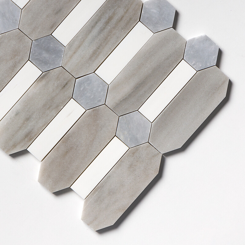 Skyline, Snow White, Allure Multi Finish Pillar Marble Mosaics 13×13 (MS01768)
