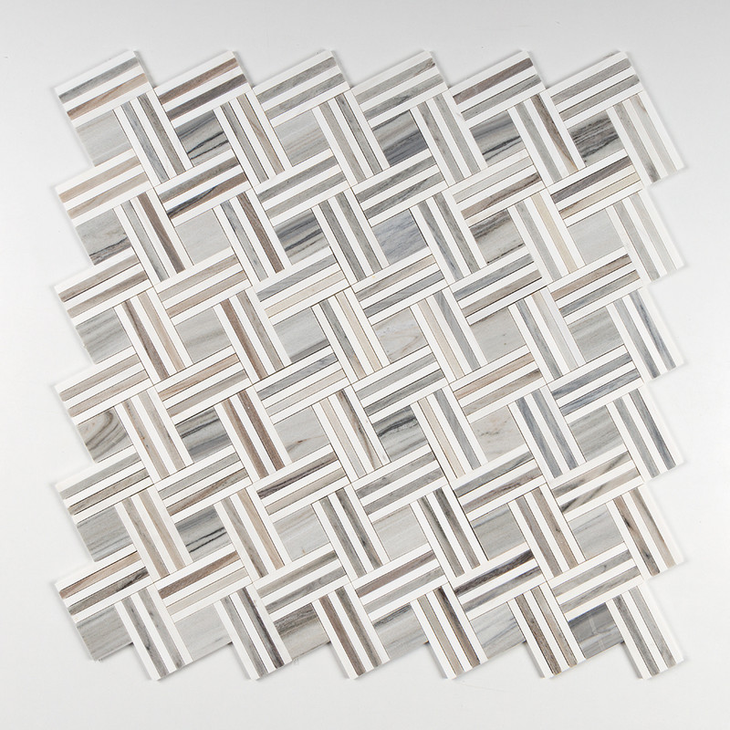 Skyline, Snow White Multi Finish Maze Basket Marble Mosaics 14 15/16×17 11/16 (MS01769)