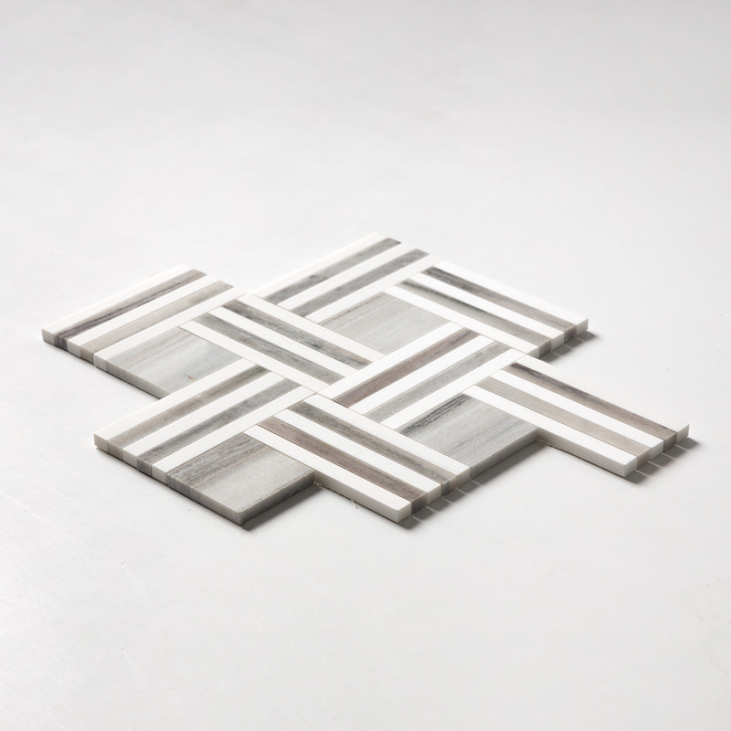 Skyline, Snow White Multi Finish Maze Basket Marble Mosaics 14 15/16×17 11/16 (MS01769)