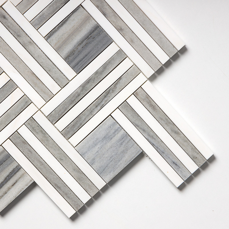 Skyline, Snow White Multi Finish Maze Basket Marble Mosaics 14 15/16×17 11/16 (MS01769)