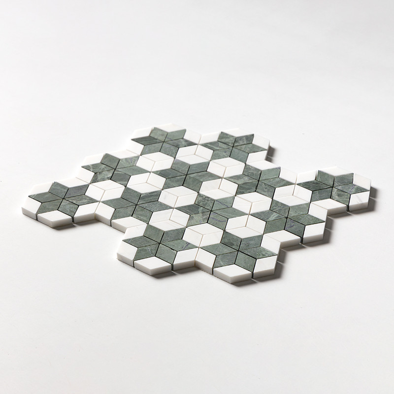 Verde Capri, Snow White Multi Finish Stars Marble Mosaics 14 3/16×14 15/16 (MS01784)