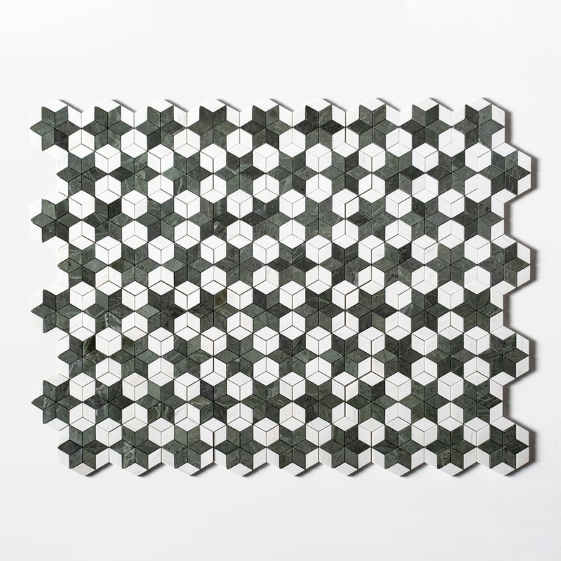 Verde Capri, Snow White Multi Finish Stars Marble Mosaics 12 1/8×14 (MS01784)