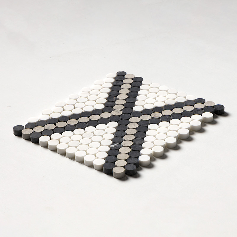 Black, Britannia, Snow White Honed Penny Round Diamond 1 Limestone Mosaics 11 27/64×10 15/64 (MS01917)