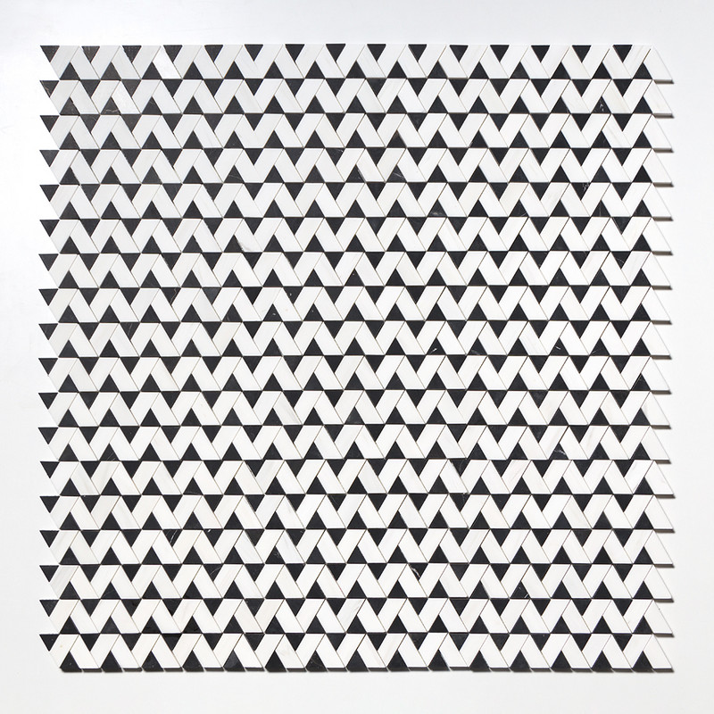 Black, Snow White Honed Monte Marble Mosaics 12 3/8×12 3/8 (MS01929)