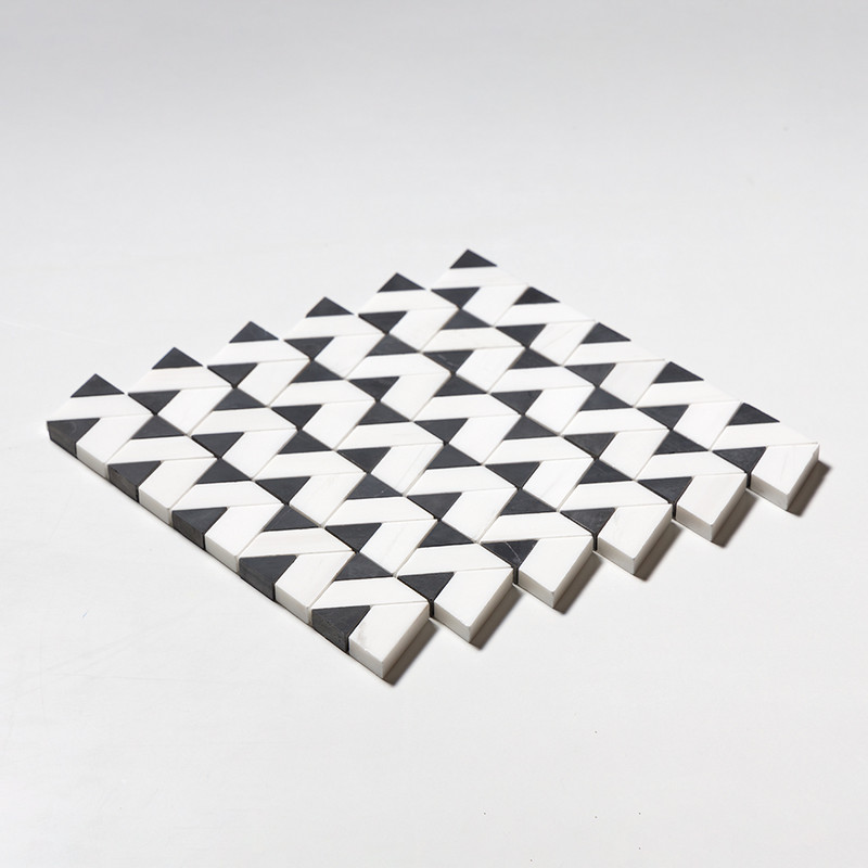 Black, Snow White Honed Monte Marble Mosaics 12 3/8×12 3/8 (MS01929)