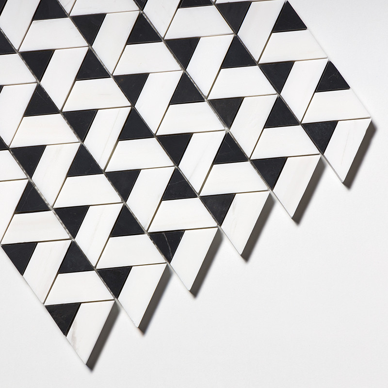 Black, Snow White Honed Monte Marble Mosaics 12 3/8×12 3/8 (MS01929)